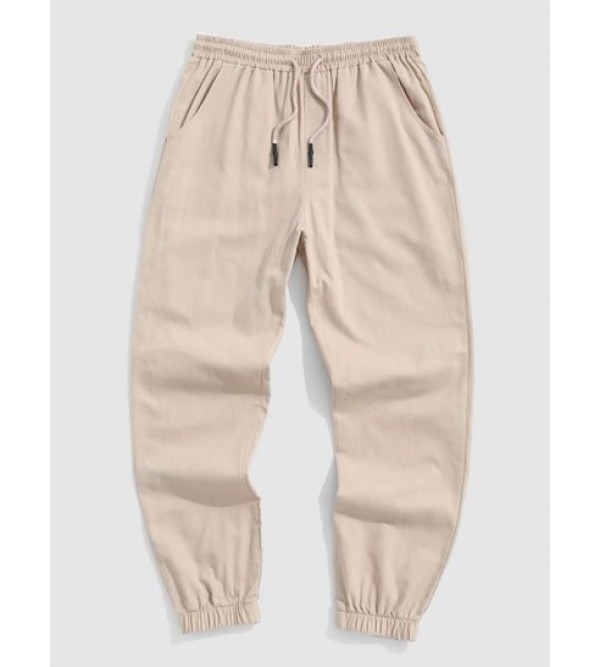 Solid Color Drawstring Multi-pocket Cargo Jogger Pants