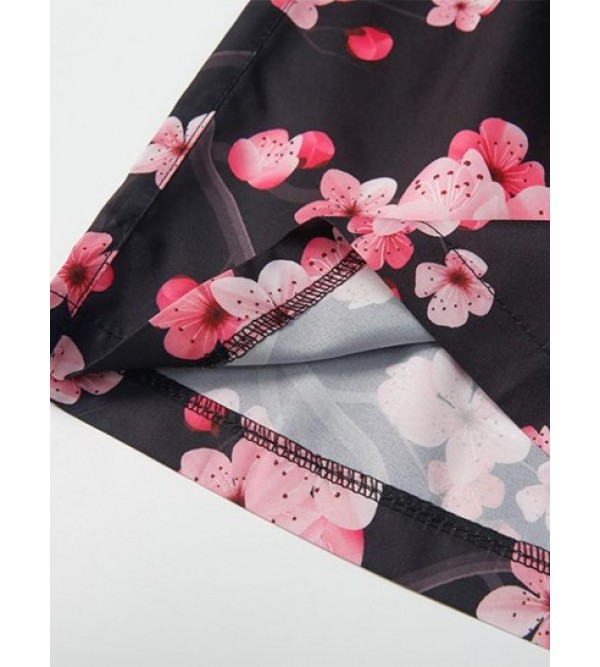 Floral Print Summer Drawstring Shorts