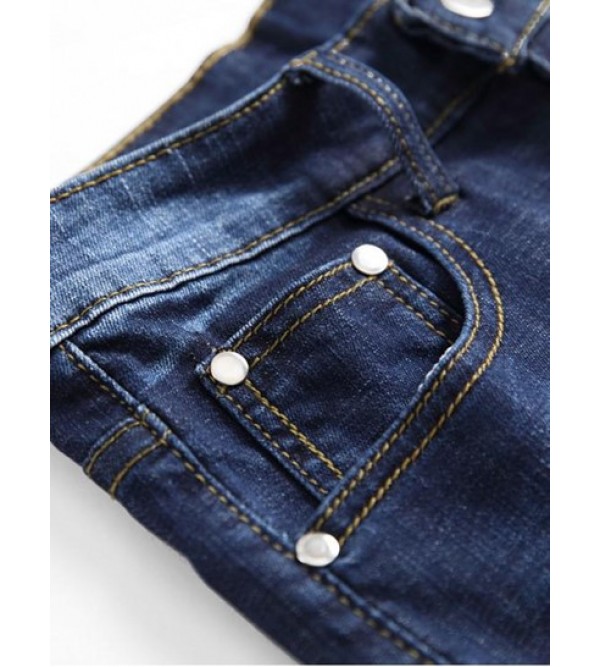 Zipper Fly Design Ripped Denim Shorts