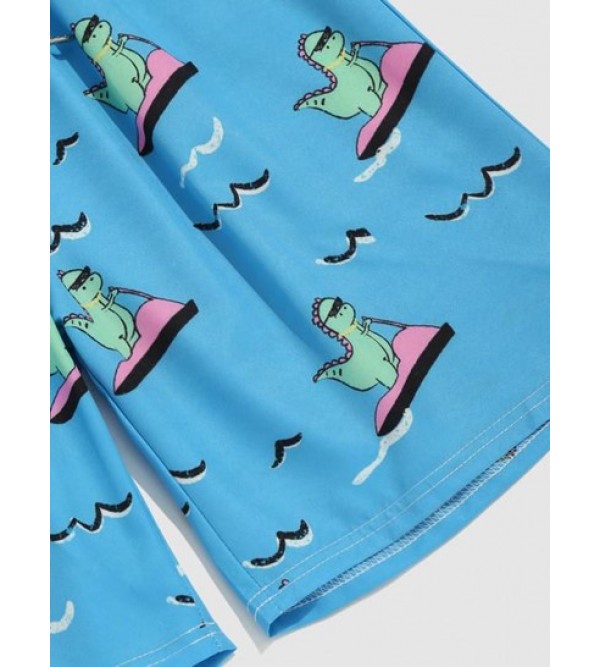 Cartoon Dinosaur Printed Drawstring Beach Shorts Cartoon Dinosaur Printed Drawstring Beach Shorts