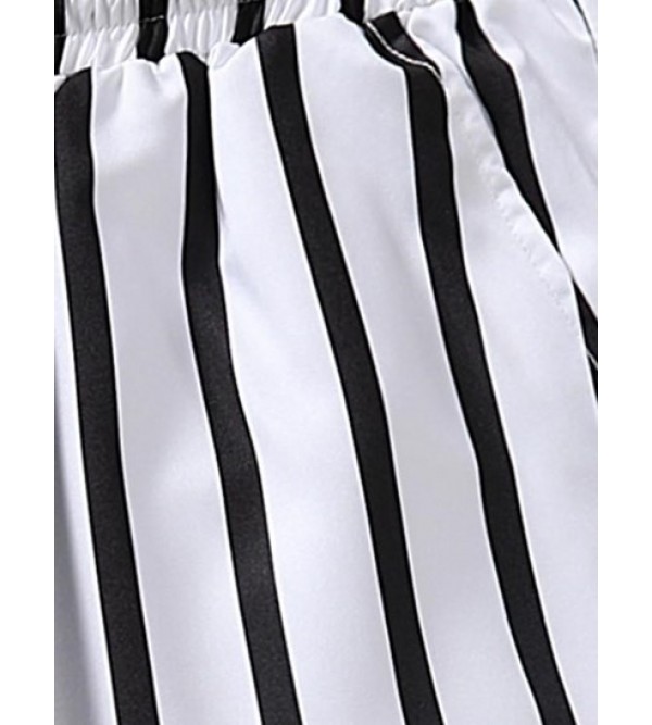 Vertical Striped Pattern Casual Drawstring Shorts