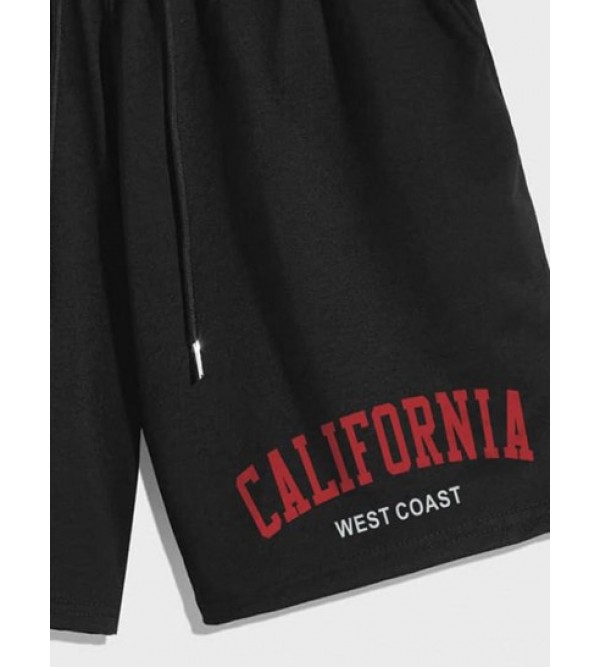 CALIFORNIA Print Casual Drawstring Shorts CALIFORNIA Print Casual Drawstring Shorts