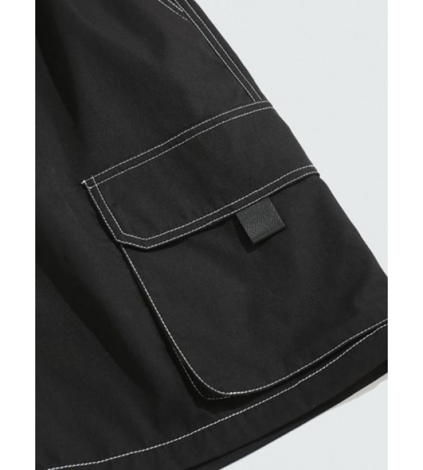 Solid Color Multi-pocket Topstitching Cargo Shorts