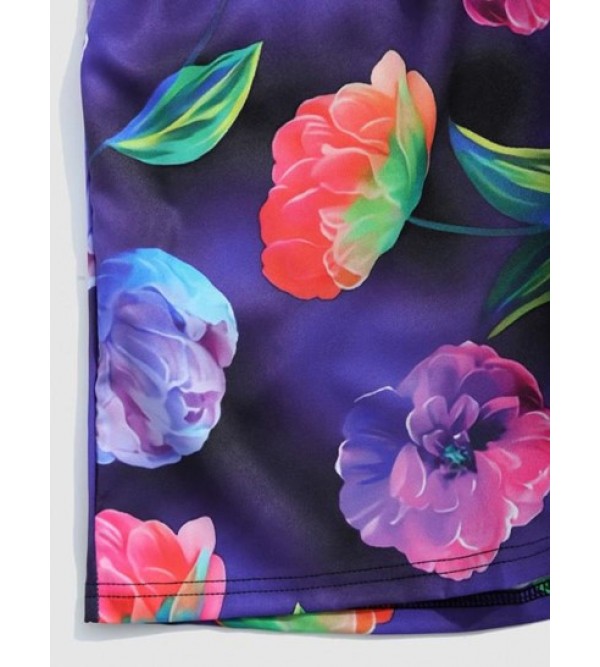 Floral Print Pocket Drawstring Beach Shorts Floral Print Pocket Drawstring Beach Shorts