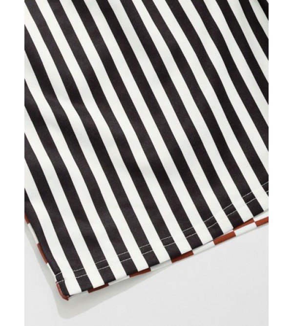 Drawstring Stripe Checkerboard Half Print Casual Shorts Drawstring Stripe Checkerboard Half Print Casual Shorts