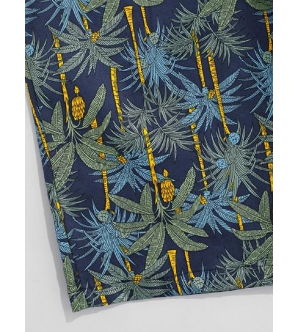 Drawstring Tropical Plant Print Beach Shorts Drawstring Tropical Plant Print Beach Shorts