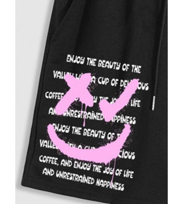 Slogan Smile Face Graphic Cotton Shorts