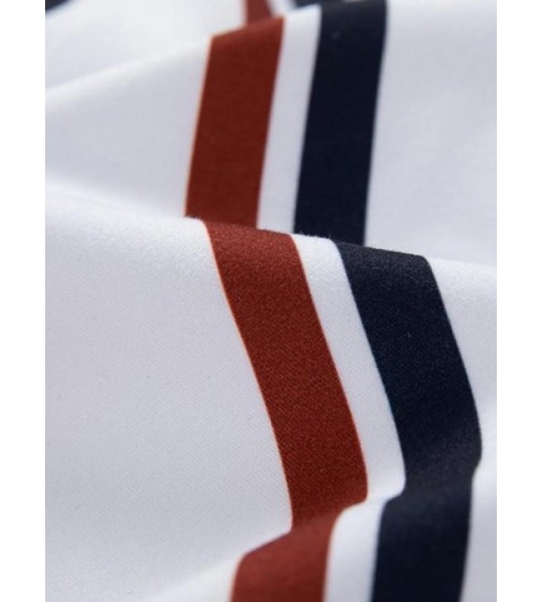 Drawstring Pockets Vertical Mixed Stripes Beach Shorts