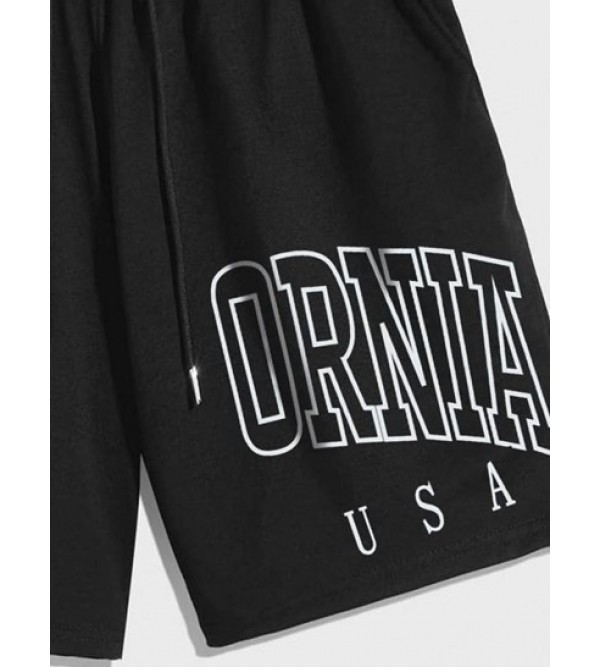 CALIFORNIA Letter Printed Drawstring Shorts