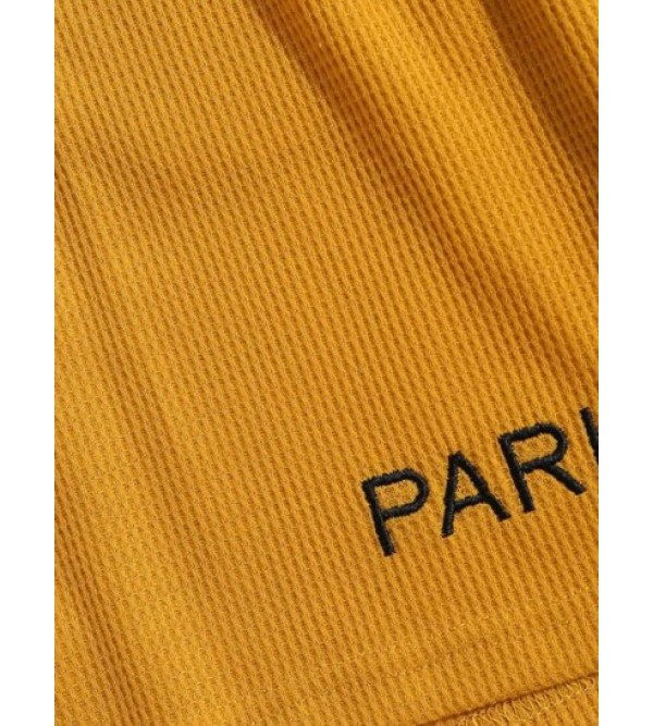 PARIS Embroidery Solid Color Drawstring Shorts