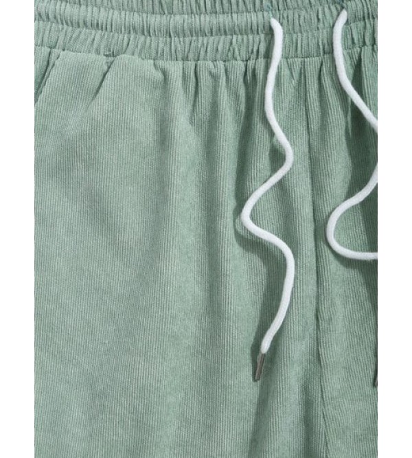 Solid Color Drawstring Corduroy Shorts