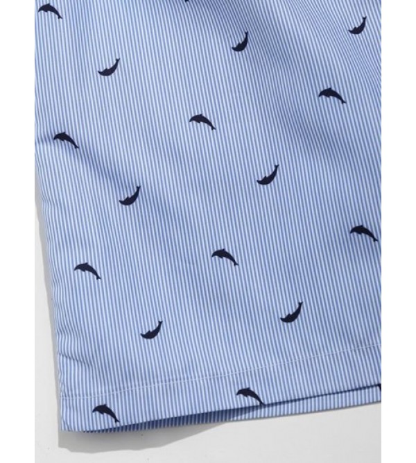 Marine Organism Printed Drawstring Beach Shorts