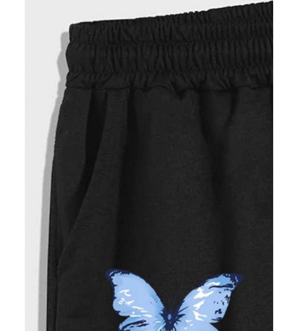 Drawstring Cotton Butterfly DREAMS Graphic Sweat Shorts Drawstring Cotton Butterfly DREAMS Graphic Sweat Shorts