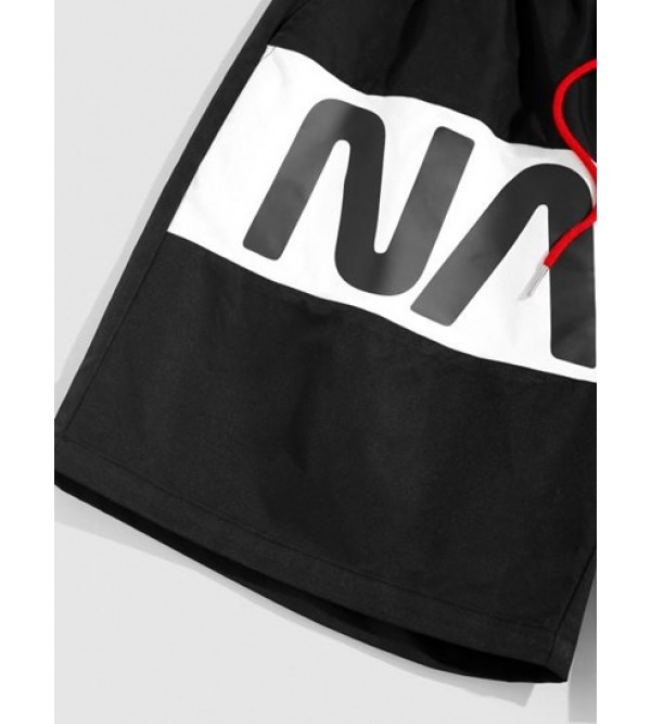 Streetwear Letter Print Colorblock Shorts