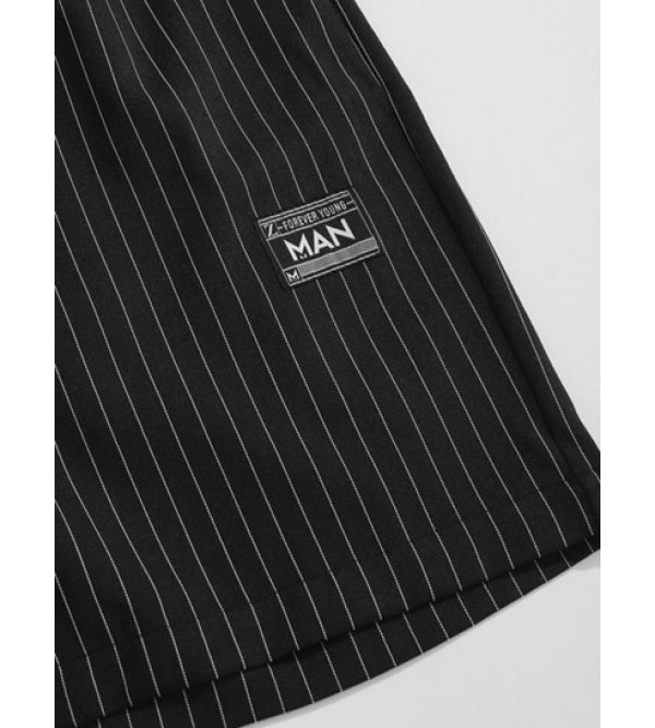 Streetwear Pinstripes NEW YORK Pattern Drawstring Shorts