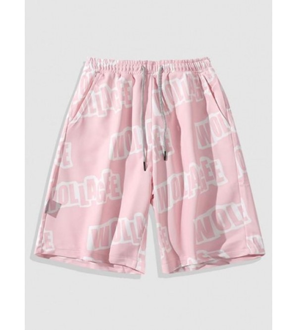 Contrast Letter Print Drawstring Shorts Contrast Letter Print Drawstring Shorts