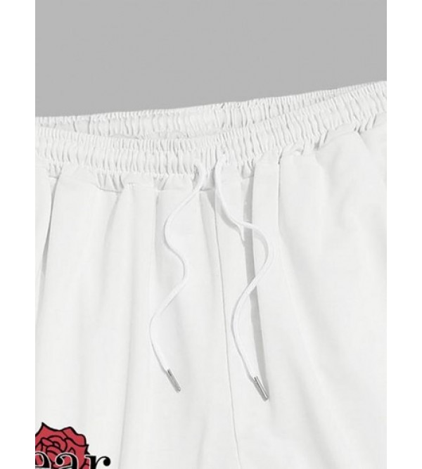 Flower And Letter Printed Drawstring Shorts