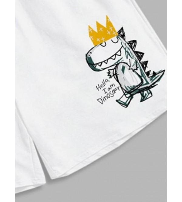 Cartoon Dinosaur Graphic Cotton Shorts