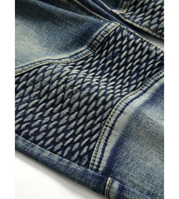 Faded Wash Stitching Patch Vintage Jeans