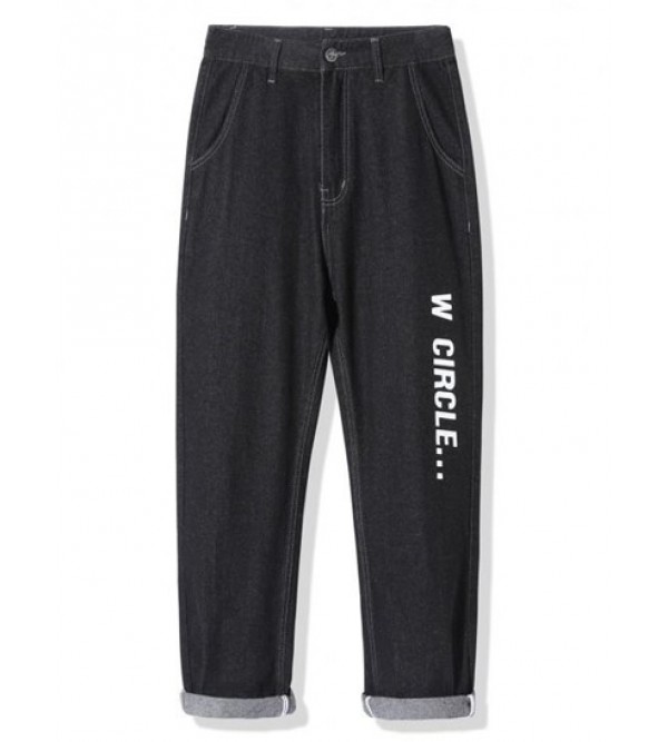 Letters Print Zipper Fly Tapered Jeans Letters Print Zipper Fly Tapered Jeans