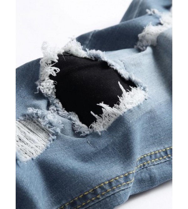 Ripped Patch Zipper Casual Jeans