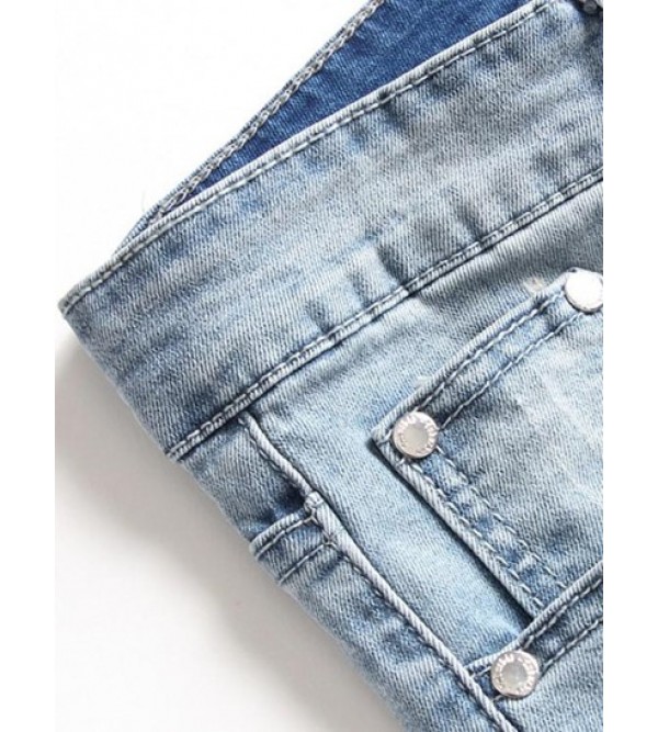 Zipper Fly Frayed Distressed Jeans