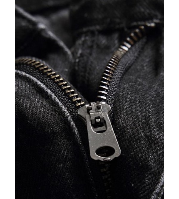 Black Ripped Zipper Fly Pockets Jeans Black Ripped Zipper Fly Pockets Jeans