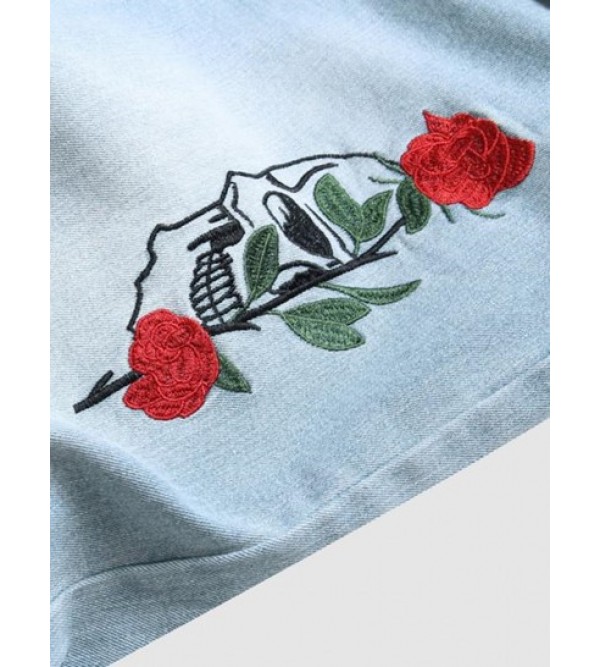 Ripped Rose Embroidery Zipper Fly Jeans Ripped Rose Embroidery Zipper Fly Jeans