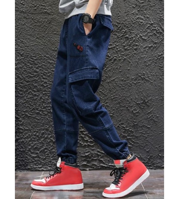 Guitar Applique Drawstring Joggers Cargo Jeans