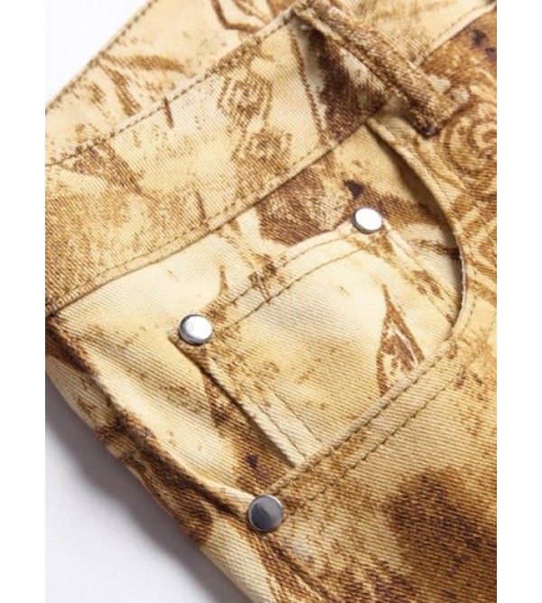 Ethnic Style Graphic Print Pockets Retro Jeans Ethnic Style Graphic Print Pockets Retro Jeans