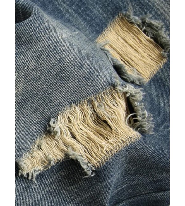 Retro Ripped Pockets Zipper Fly Jeans