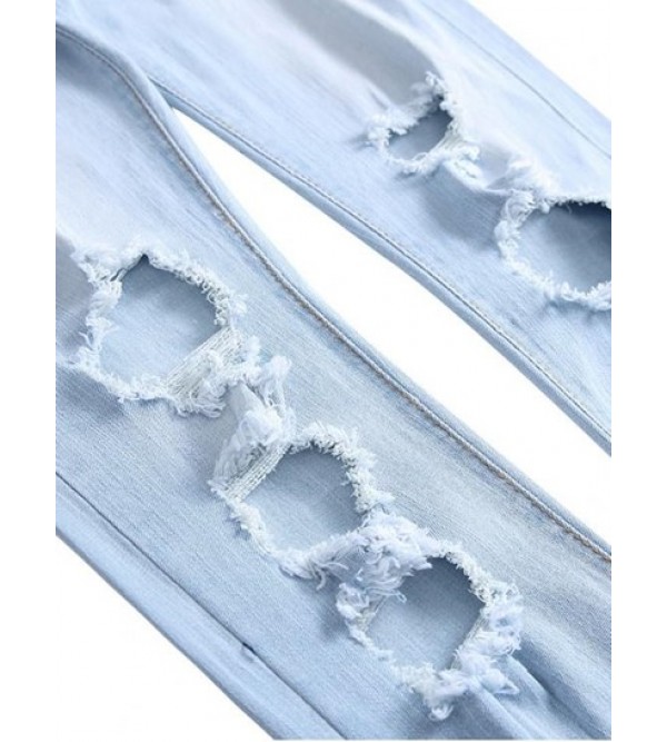 Flower Embroidered Ripped Long Denim Pants Flower Embroidered Ripped Long Denim Pants