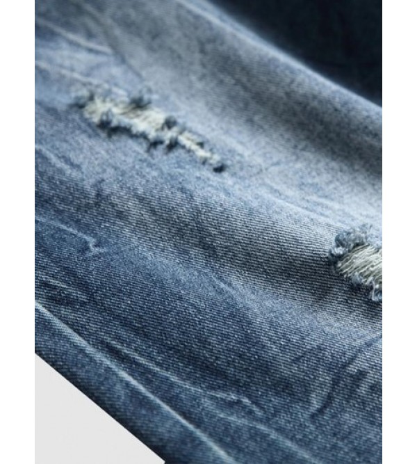 Ripped Design Cuffed Zippered Jeans