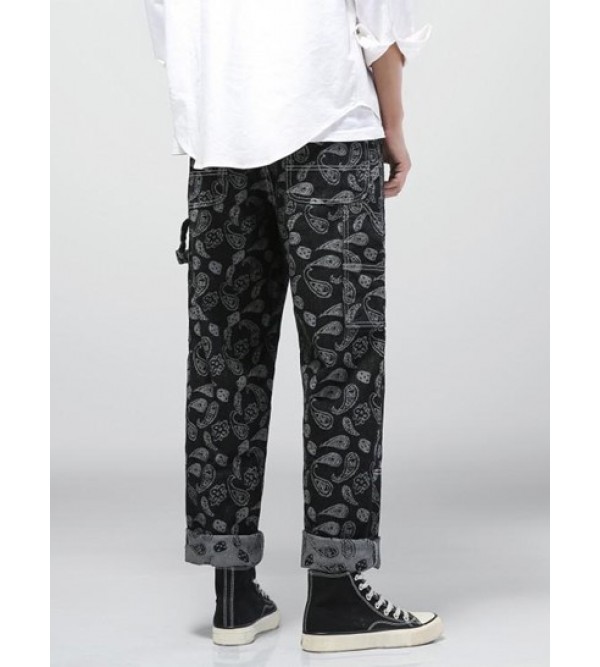 Y2K Aesthetic Paisley Flower Print Straight Leg Jeans