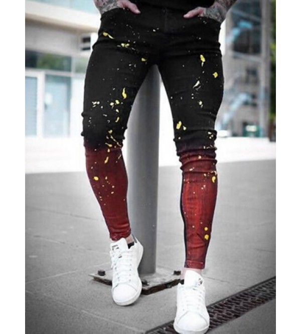 Colorblock Splash Paint Pattern Casual Jeans Colorblock Splash Paint Pattern Casual Jeans