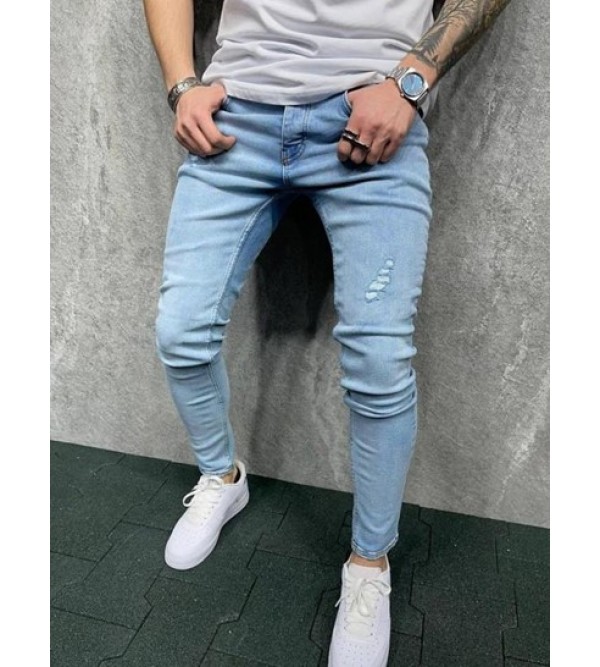 Light Wash Ripped Detail Casual Jeans
