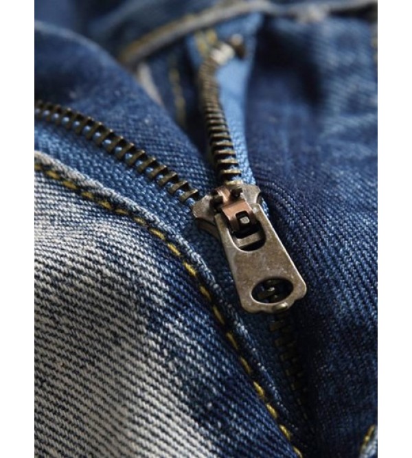 Faded Wash Distressed Ripped Jeans