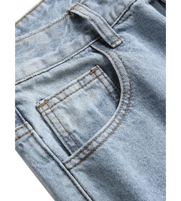 Retro Ripped Zipper Fly Pockets Casual Jeans