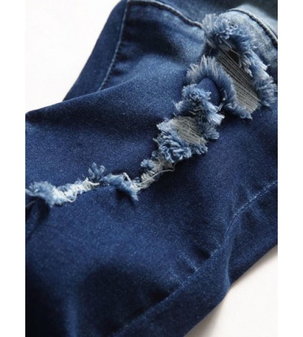 Button Zipper Ripped Jeans