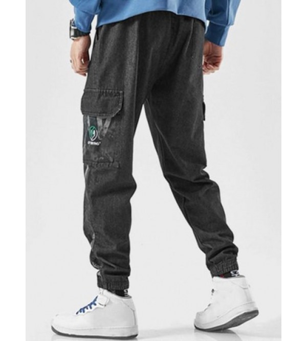 Contrast Letter Embroidery Joggers Jeans Contrast Letter Embroidery Joggers Jeans