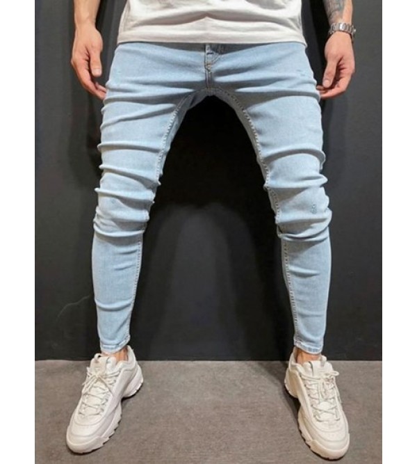 Zipper Fly Frayed Jeans