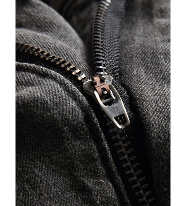 Ripped Patch Pocket Zipper Casual Jeans