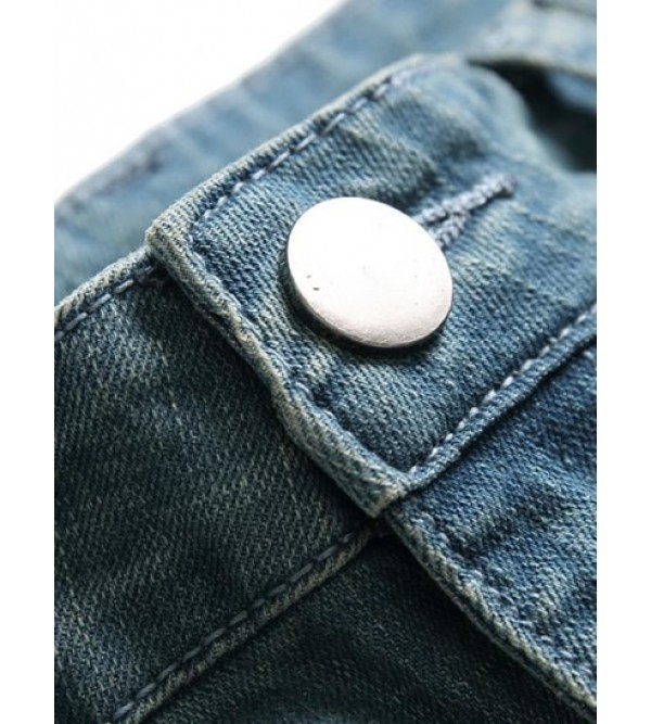 Retro Ripped Zipper Button Jeans