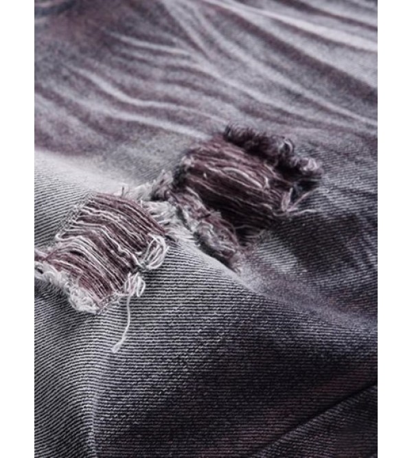 Vintage Ripped Button Zipper Fly Pockets Jeans