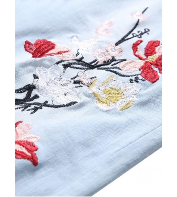 Distressed Long Floral Embroidery Ripped Jeans Distressed Long Floral Embroidery Ripped Jeans