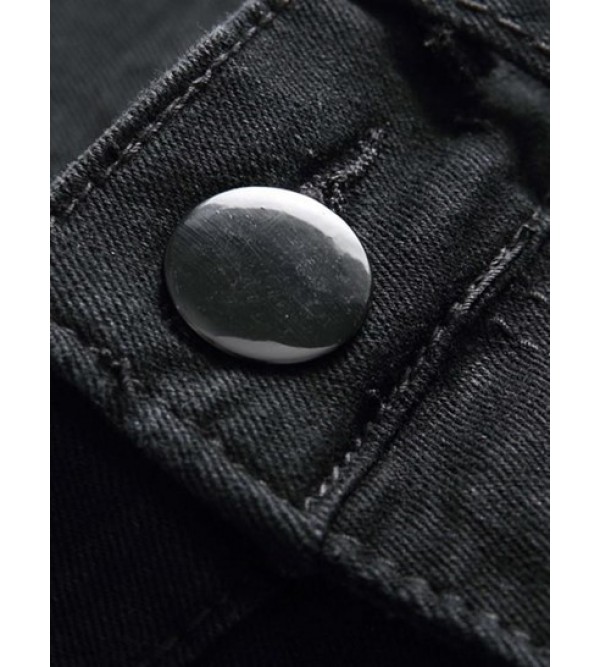 Solid Color Frayed Ripped Zipper Fly Jeans