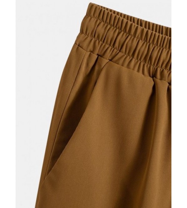 Solid Color Drawstring Casual Pants