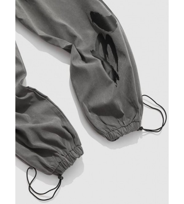 Letter Print Wide Leg Beam Feet Cargo Pants