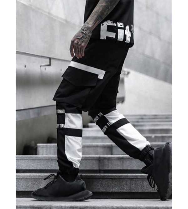 Letter Print Colorblock Drawstring Cargo Jogger Pants Letter Print Colorblock Drawstring Cargo Jogger Pants