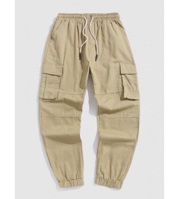 Solid Color Drawstring Pockets Cargo Pants